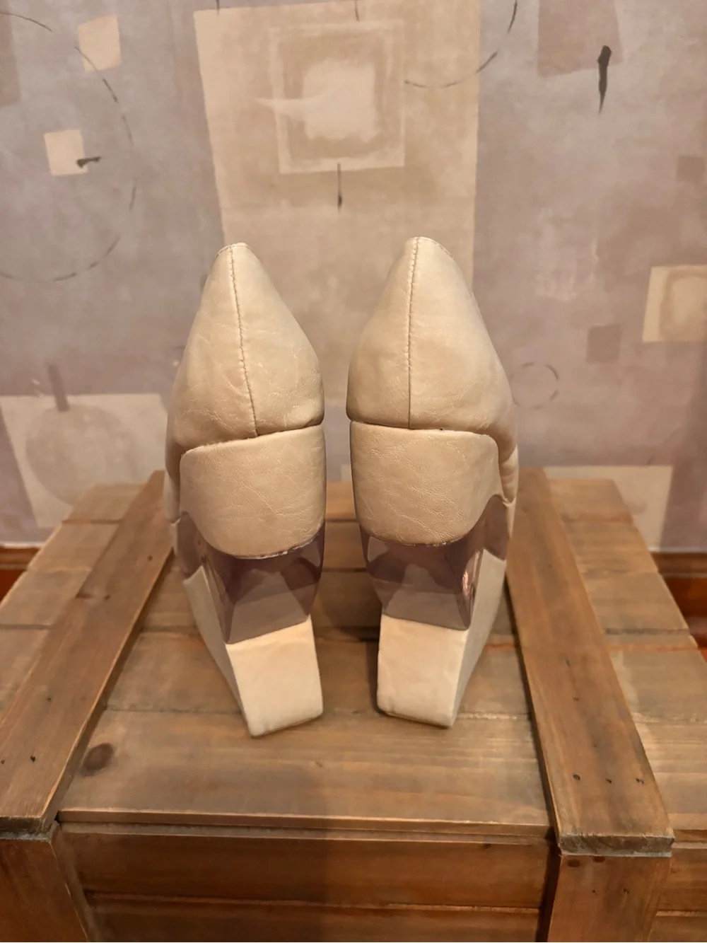 Beige Platform Wedge Pumps